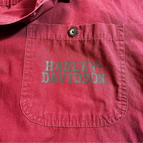 Harley-Davidson Men's Maroon Button-Down Shirt 100% Cotton Logo HOG Bikercore - Picture 4 of 9
